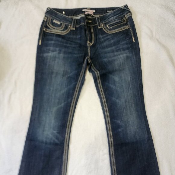 NWOT Women's Rerock EXPRESS Barely Boot Y2K Flare Western Low Rise Jeans Sz 12S - Picture 1 of 13